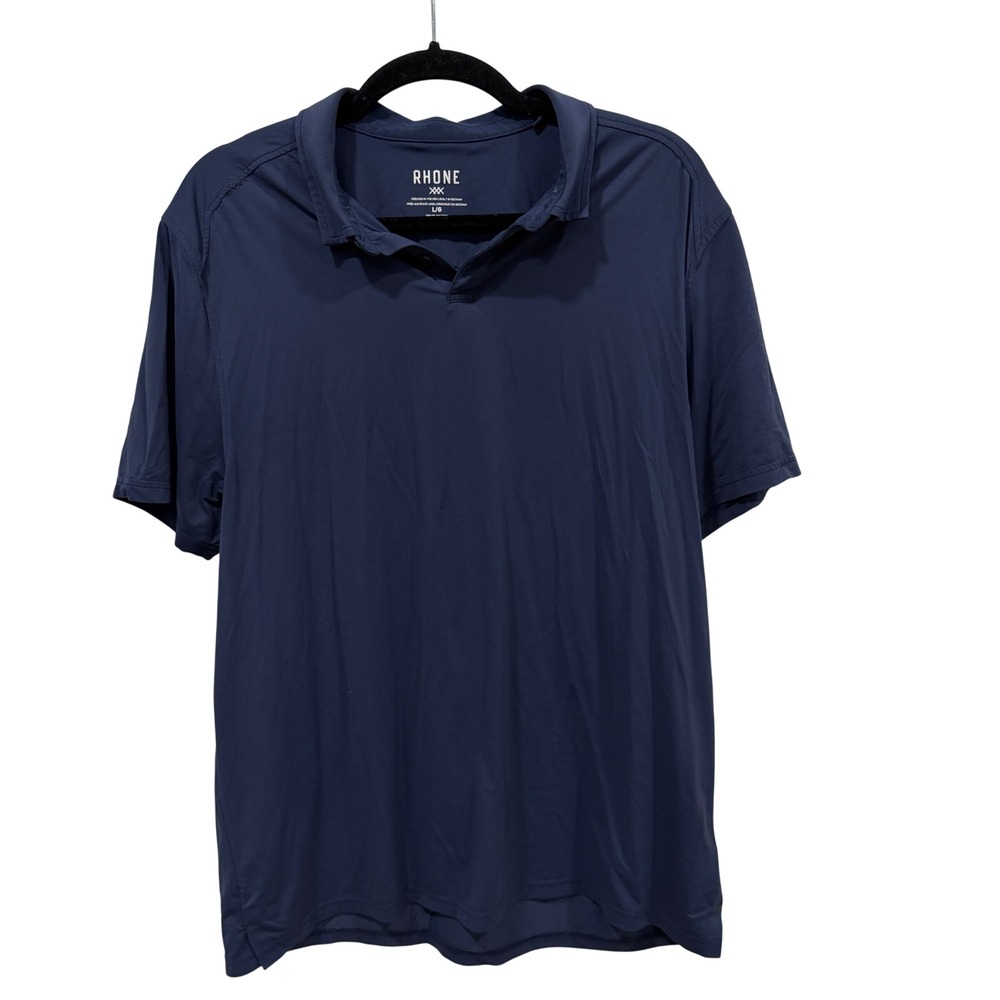 Rhone Delta Pique Polo Mens Large‎ Navy Blue Short Sleeve Golf Shirt 100231